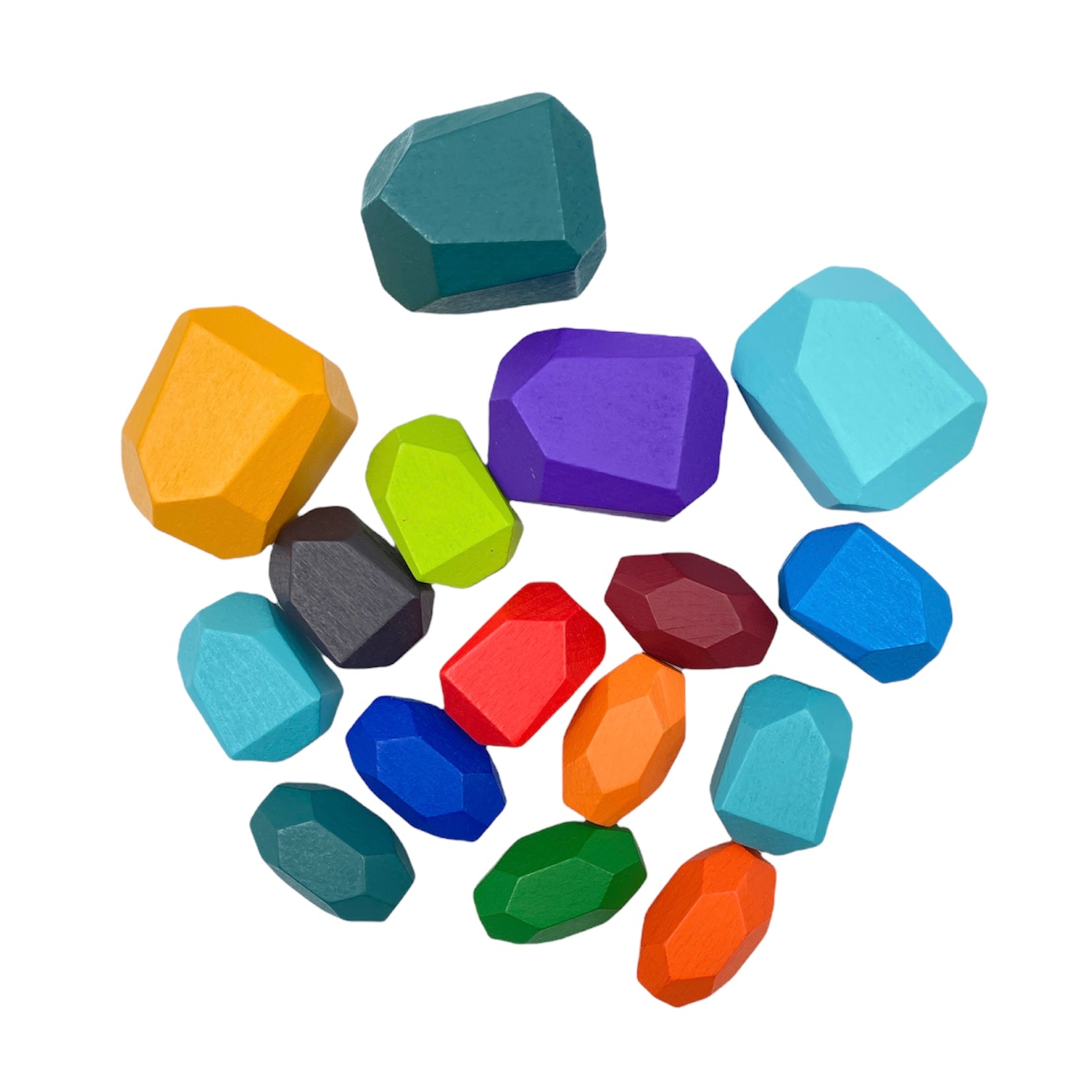 16 Pcs Wooden Stone Balancing Stacking Blocks in Primary Colors - The Nurturing Nook