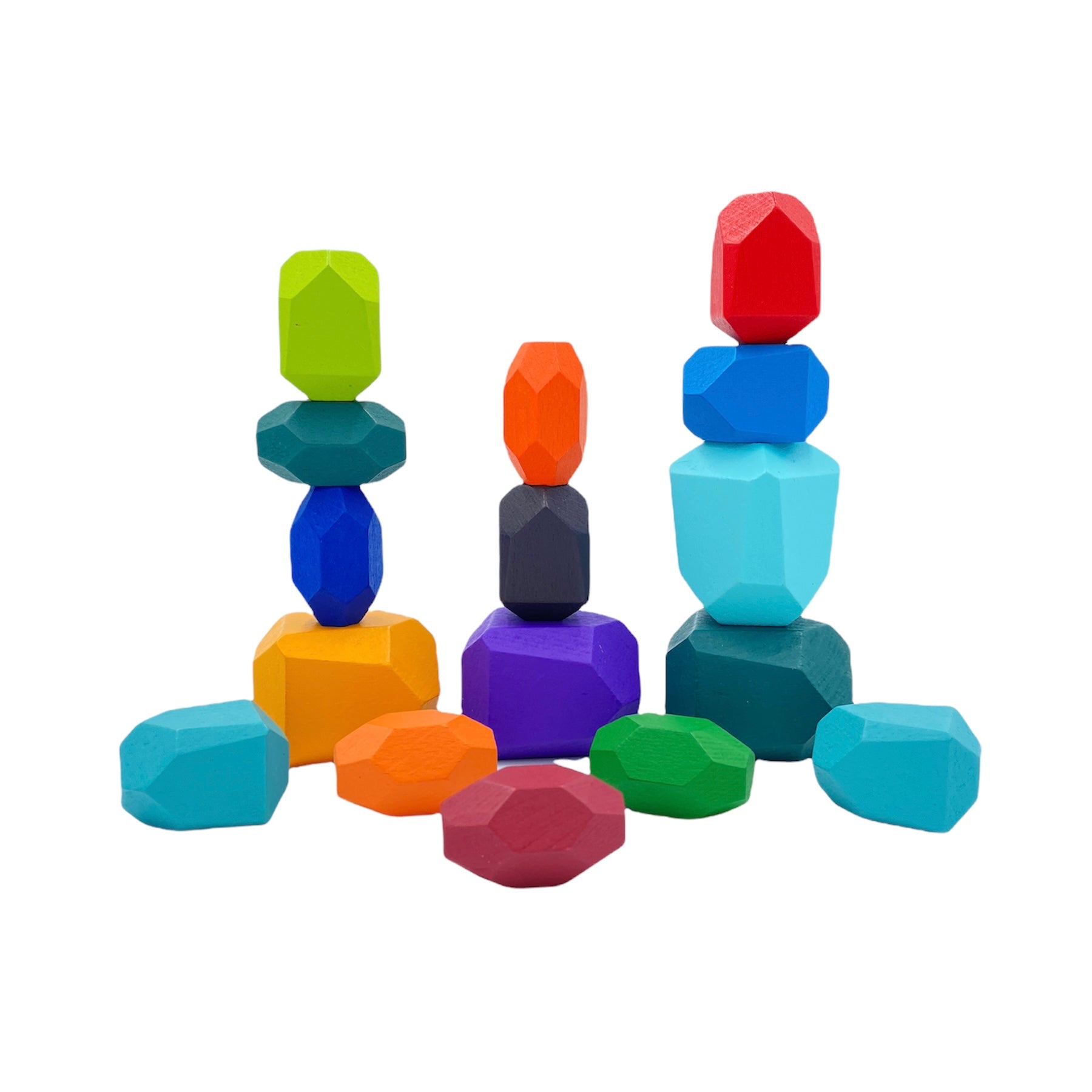 16 Pcs Wooden Stone Balancing Stacking Blocks in Primary Colors - The Nurturing Nook