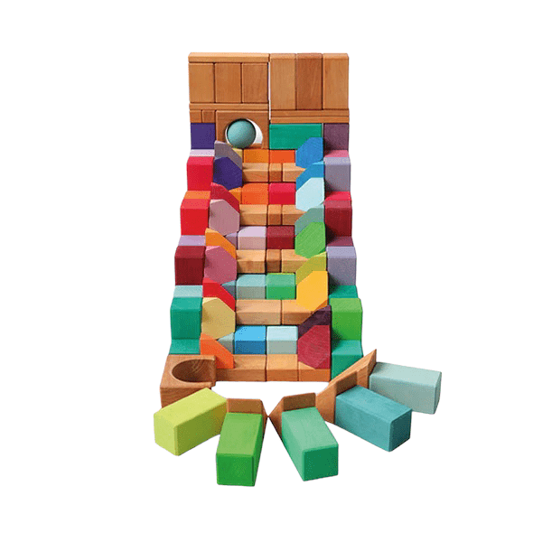 18 Pcs Wooden Cornerstone Building Blocks Set in Primary Rainbow Colors - The Nurturing Nook