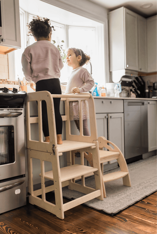 2 in 1: Montessori Toddler Tower & Toddler Desk - The Nurturing Nook