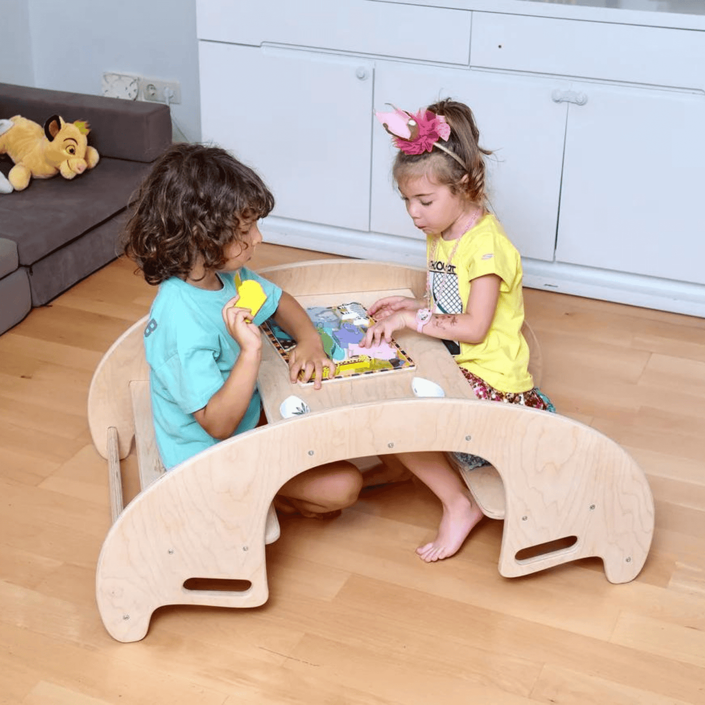 2 in 1: Montessori Wooden Seesaw & Table Chair Set - The Nurturing Nook