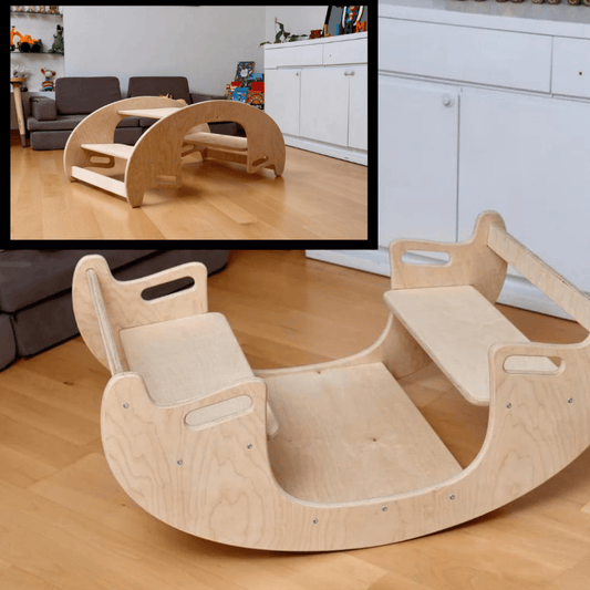 2 in 1: Montessori Wooden Seesaw & Table Chair Set - The Nurturing Nook