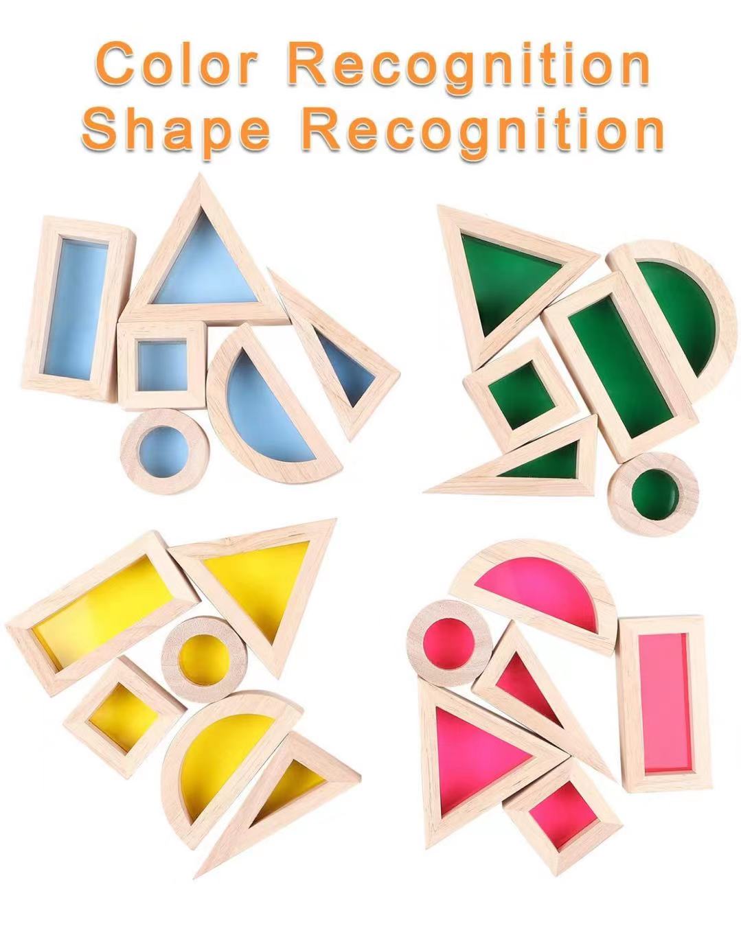 24 Pcs Rainbow Acrylic Sensory Wooden Building Blocks - The Nurturing Nook