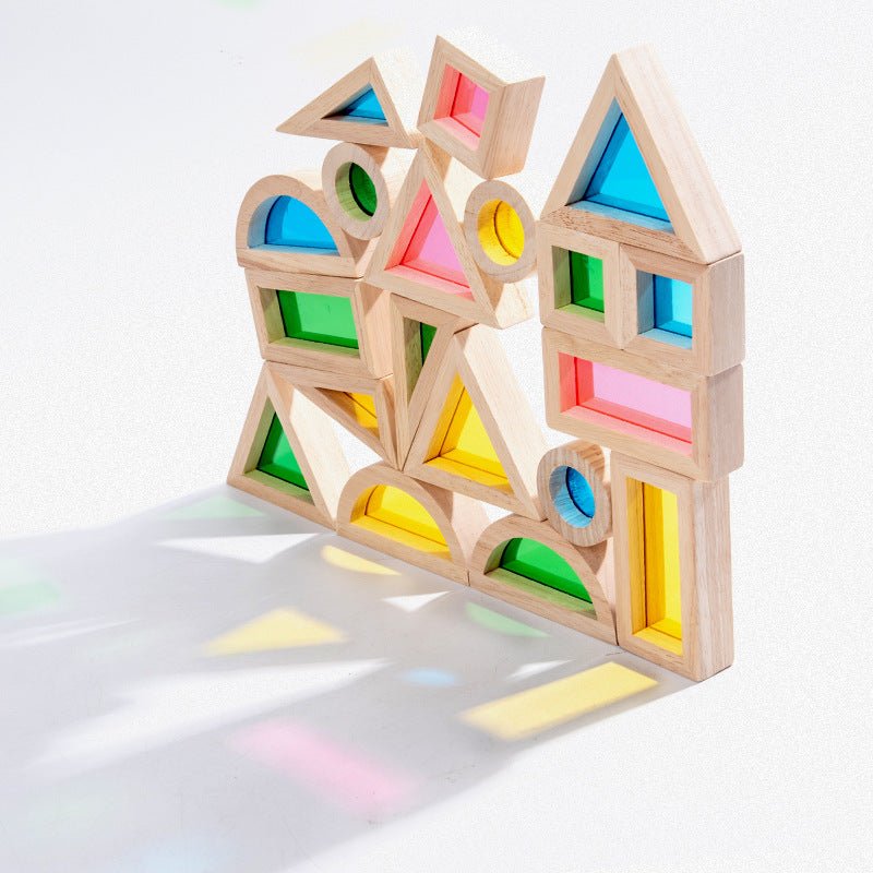 24 Pcs Rainbow Acrylic Sensory Wooden Building Blocks - The Nurturing Nook