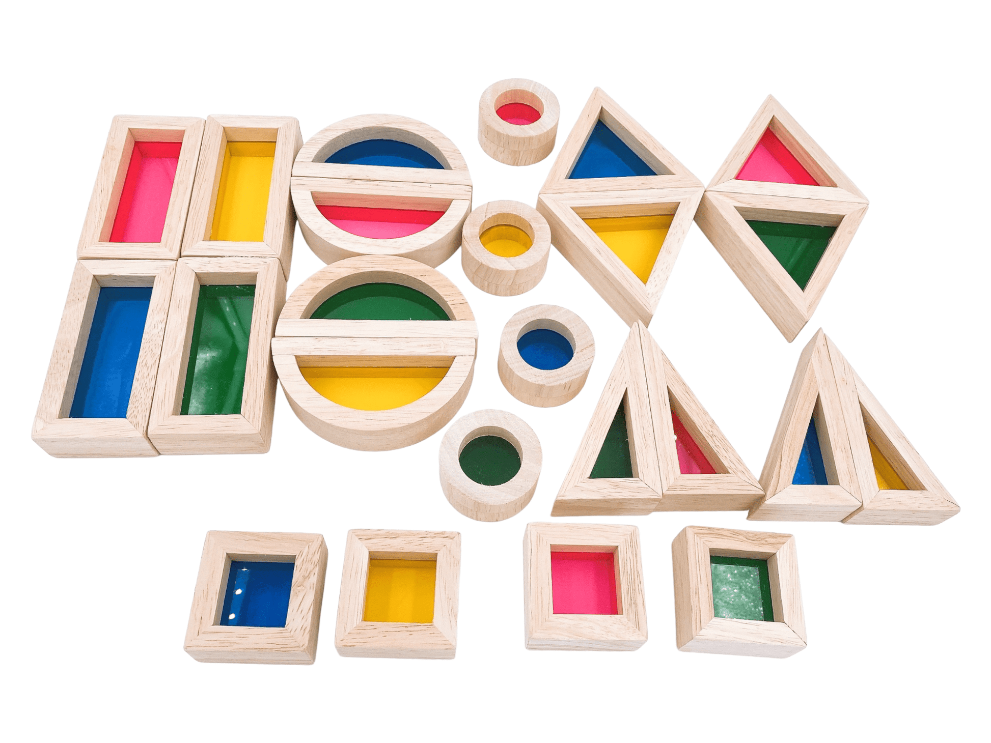 24 Pcs Rainbow Acrylic Sensory Wooden Building Blocks - The Nurturing Nook