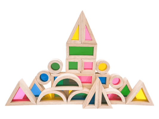 24 Pcs Rainbow Acrylic Sensory Wooden Building Blocks - The Nurturing Nook