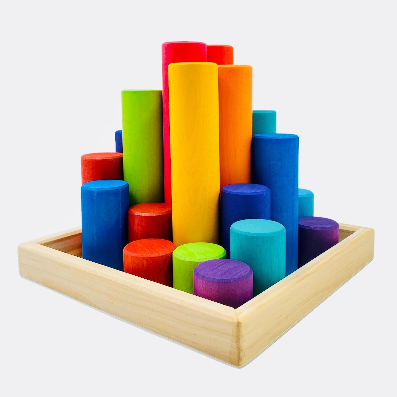 25 Pcs STAINED Large Building Rollers Rainbow with Storage Tray - The Nurturing Nook