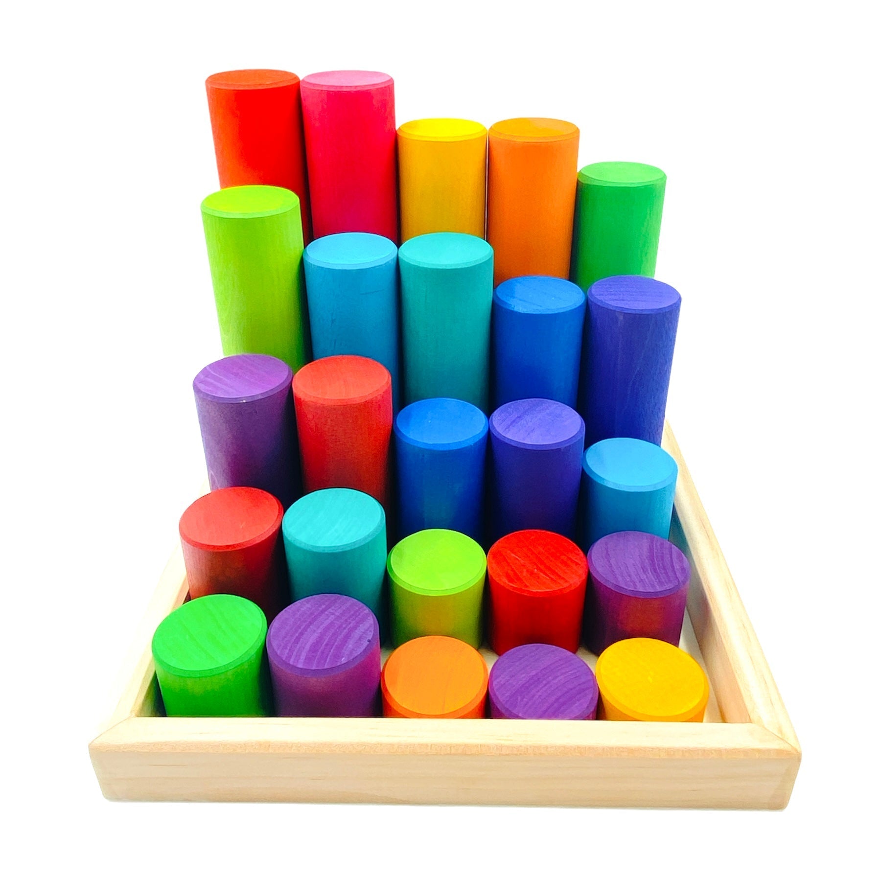 25 Pcs STAINED Large Building Rollers Rainbow with Storage Tray - The Nurturing Nook