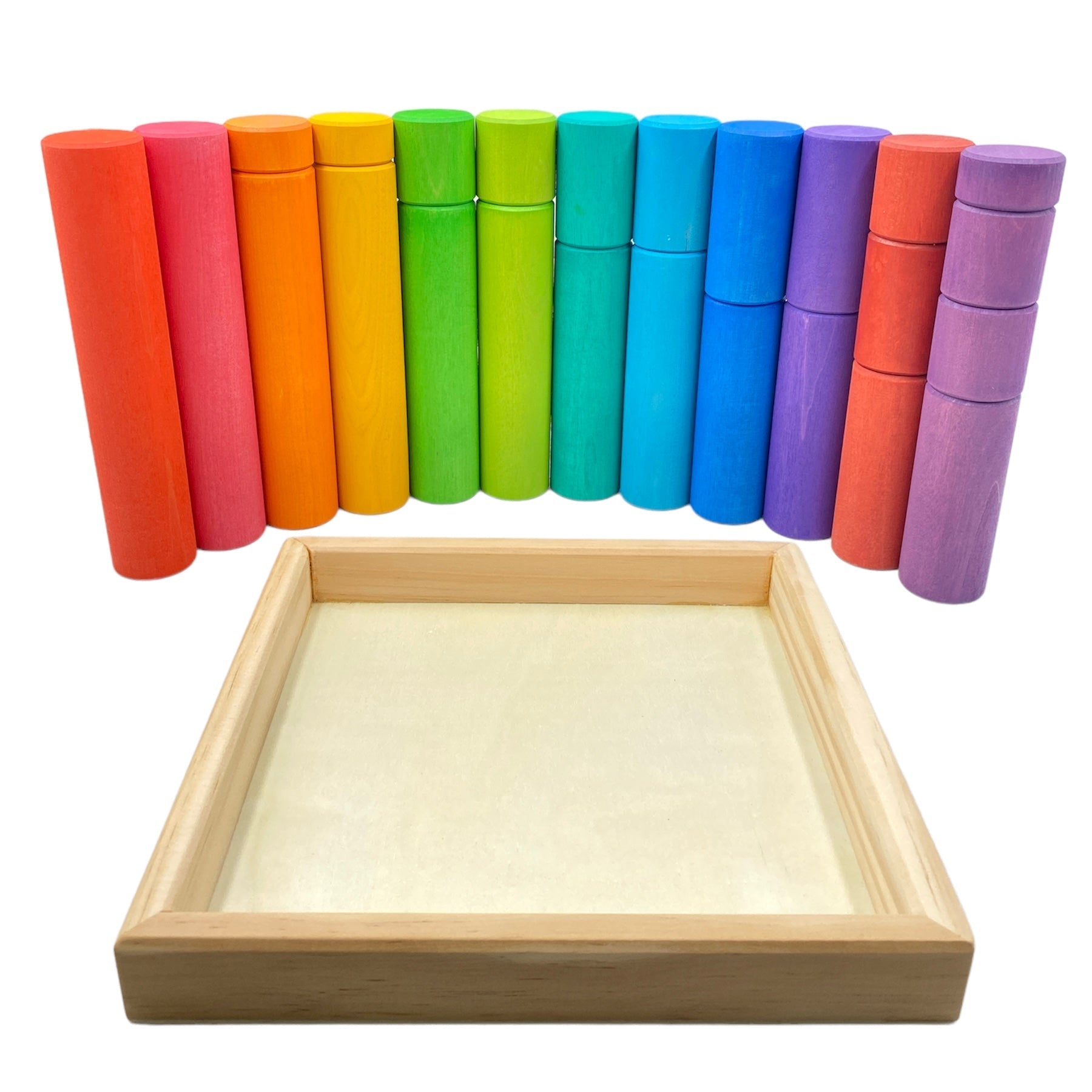 25 Pcs STAINED Large Building Rollers Rainbow with Storage Tray - The Nurturing Nook