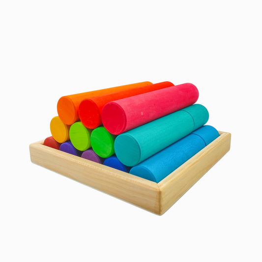 25 Pcs STAINED Large Building Rollers Rainbow with Storage Tray - The Nurturing Nook