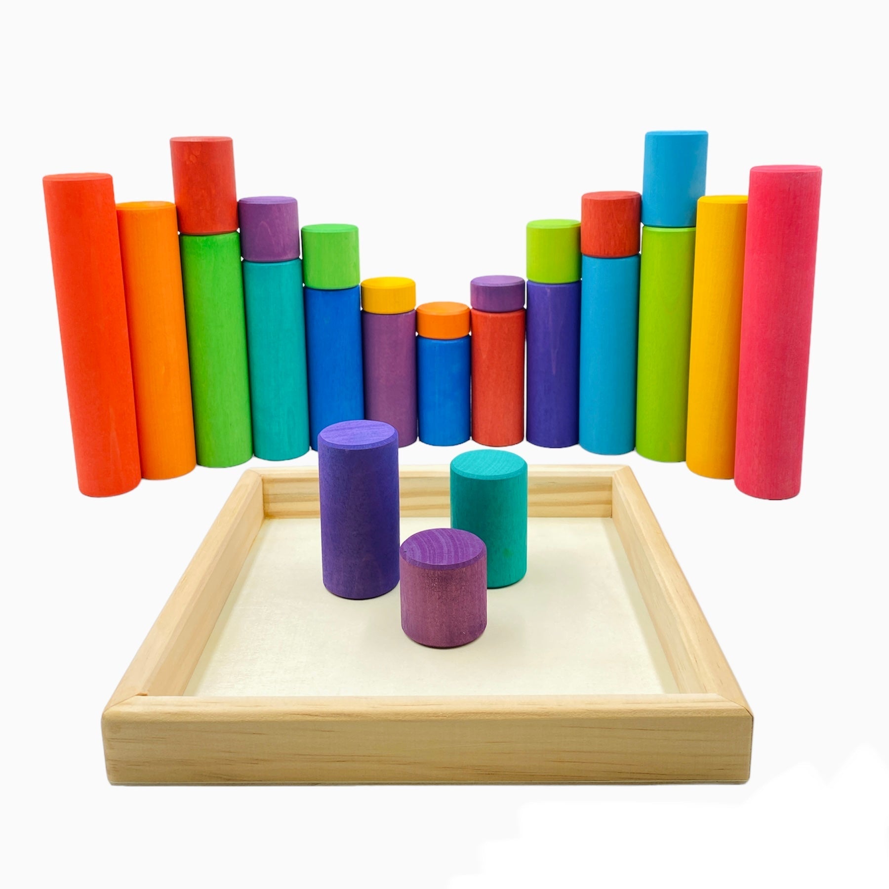 25 Pcs STAINED Large Building Rollers Rainbow with Storage Tray - The Nurturing Nook