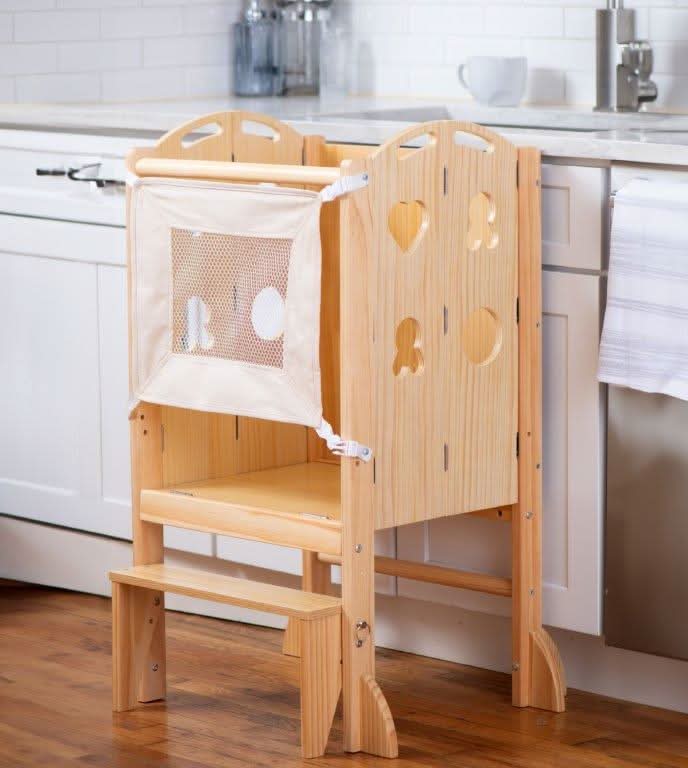 3 in 1 foldable toddler tower, step stool and chalkboard - The Nurturing Nook