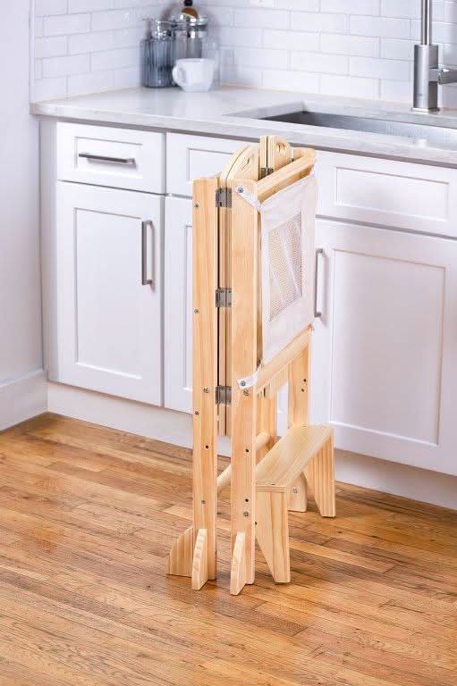 3 in 1 foldable toddler tower, step stool and chalkboard - The Nurturing Nook