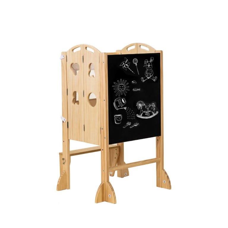 3 in 1 foldable toddler tower, step stool and chalkboard - The Nurturing Nook