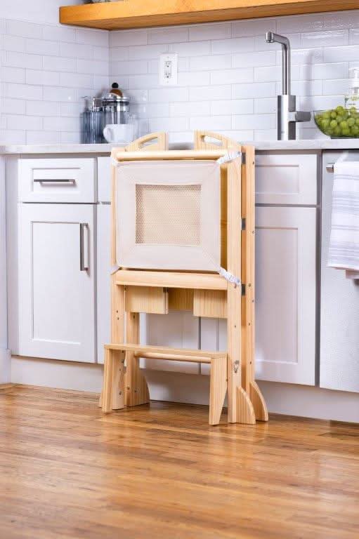 3 in 1 foldable toddler tower, step stool and chalkboard - The Nurturing Nook