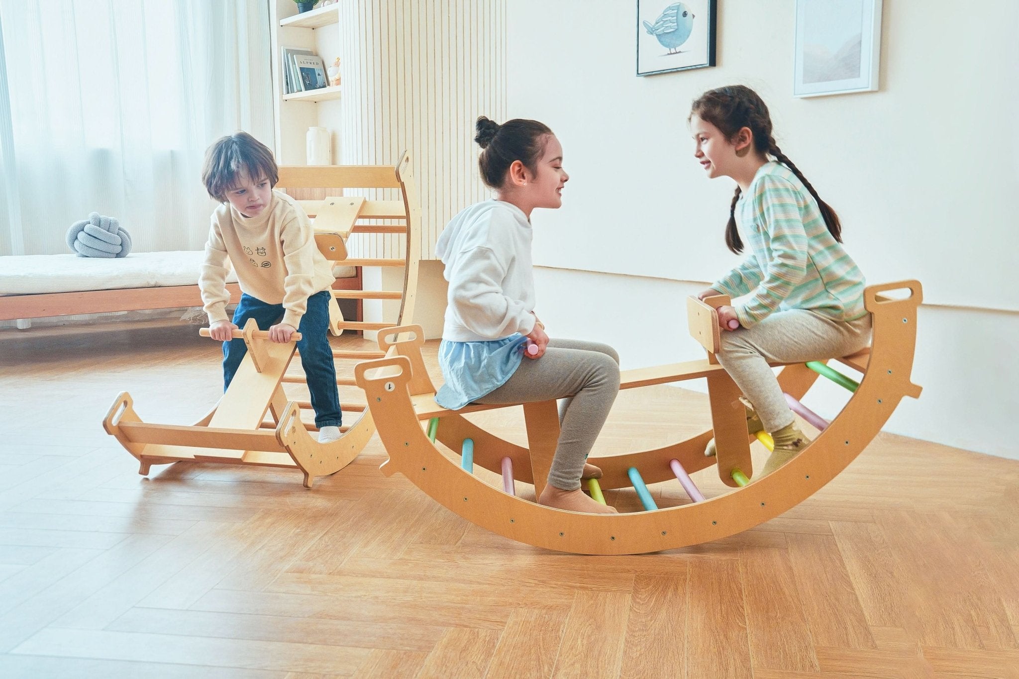 3-in-1 Montessori wooden climbing arch and rocker