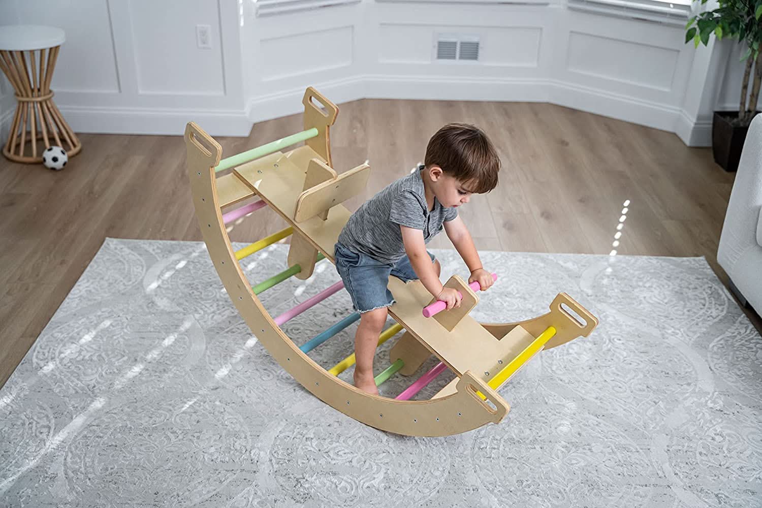 3 - in - 1 Montessori wooden climbing arch and rocker - The Nurturing Nook