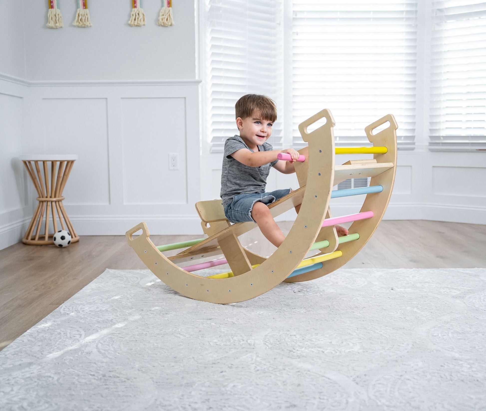 3 - in - 1 Montessori wooden climbing arch and rocker - The Nurturing Nook