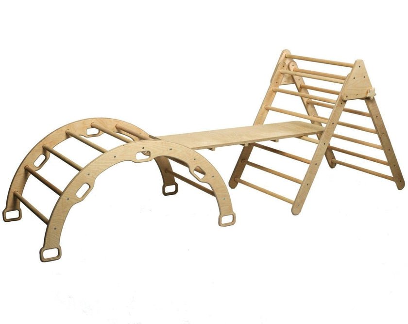 3 Piece Climbing Set (Pikler Triangle, Climbing Arch & Ladder/ Slide Ramp) - The Nurturing Nook