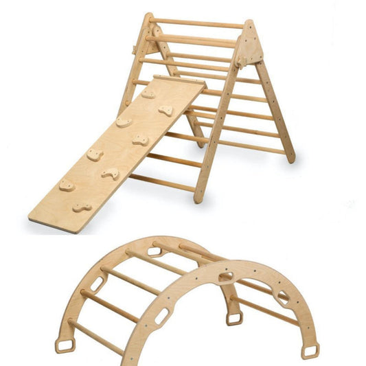 3 Piece Climbing Set (Pikler Triangle, Climbing Arch & Ladder/ Slide Ramp) - The Nurturing Nook