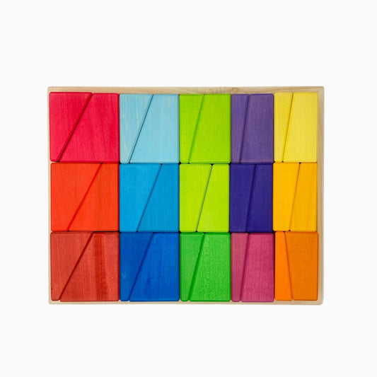 30 Pcs STAINED Wooden Sloping Blocks in Primary Rainbow Colors with Storage Tray - The Nurturing Nook