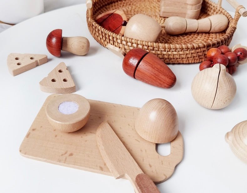 30 Pcs Wooden Fruits and Vegetables Cutting Playset - The Nurturing Nook