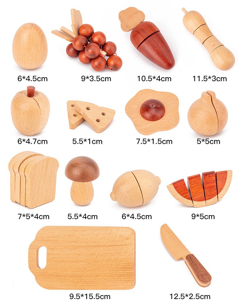 30 Pcs Wooden Fruits and Vegetables Cutting Playset - The Nurturing Nook