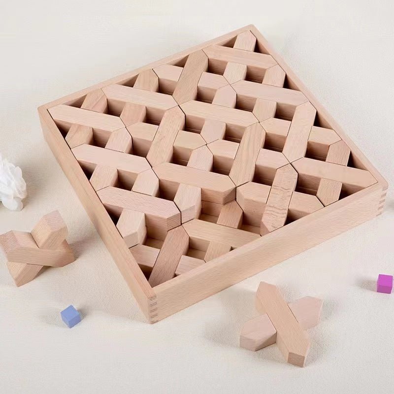 32 Pcs X - shape Blocks Set with Storage Tray - The Nurturing Nook