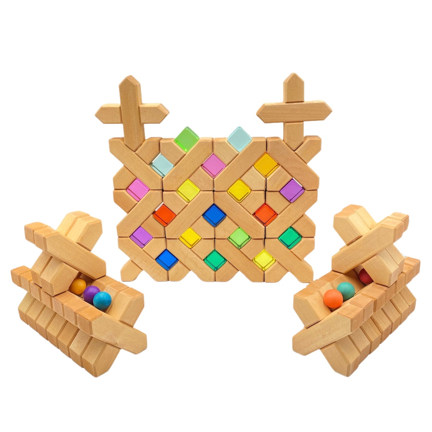 32 Pcs X - shape Blocks Set with Storage Tray - The Nurturing Nook
