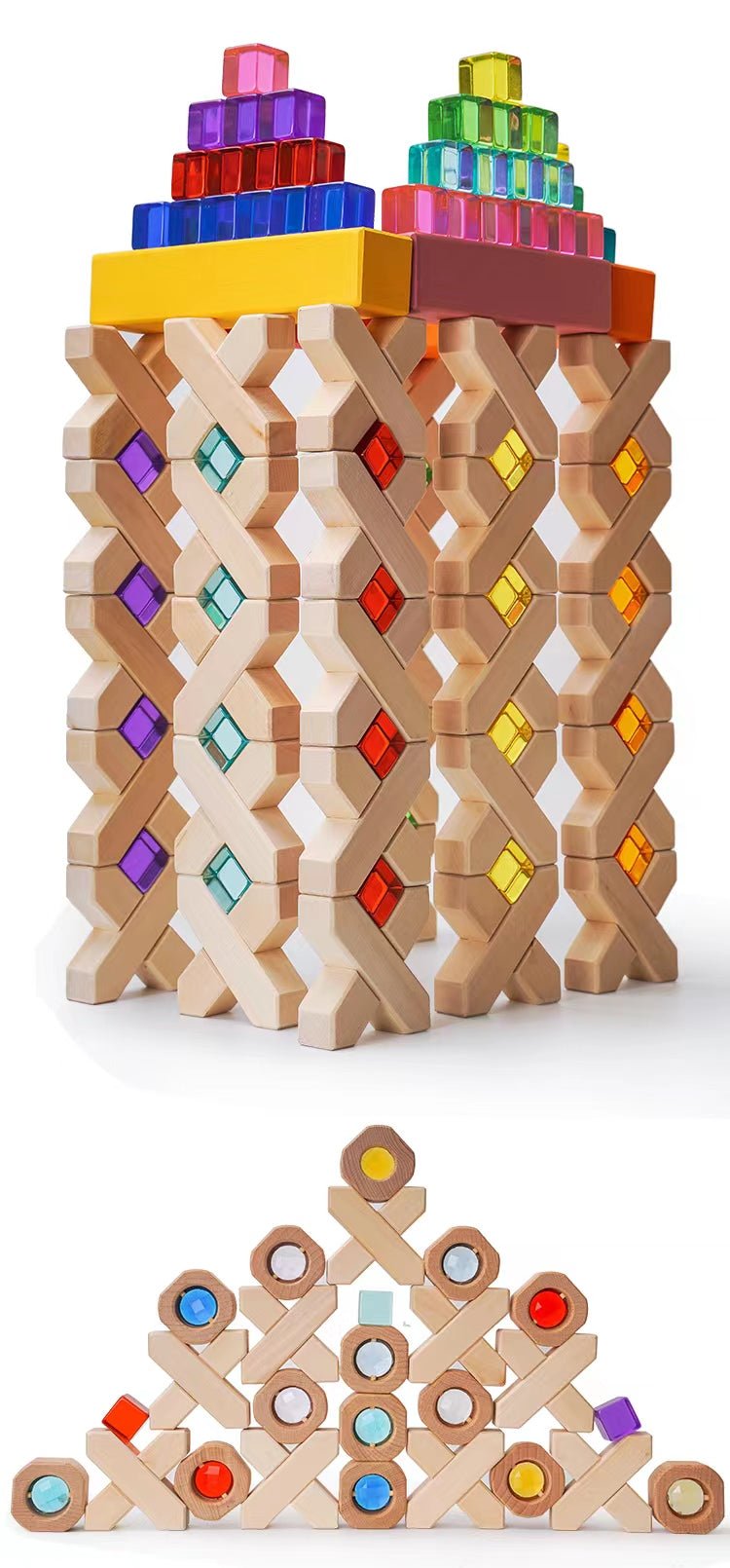 32 Pcs X - shape Blocks Set with Storage Tray - The Nurturing Nook