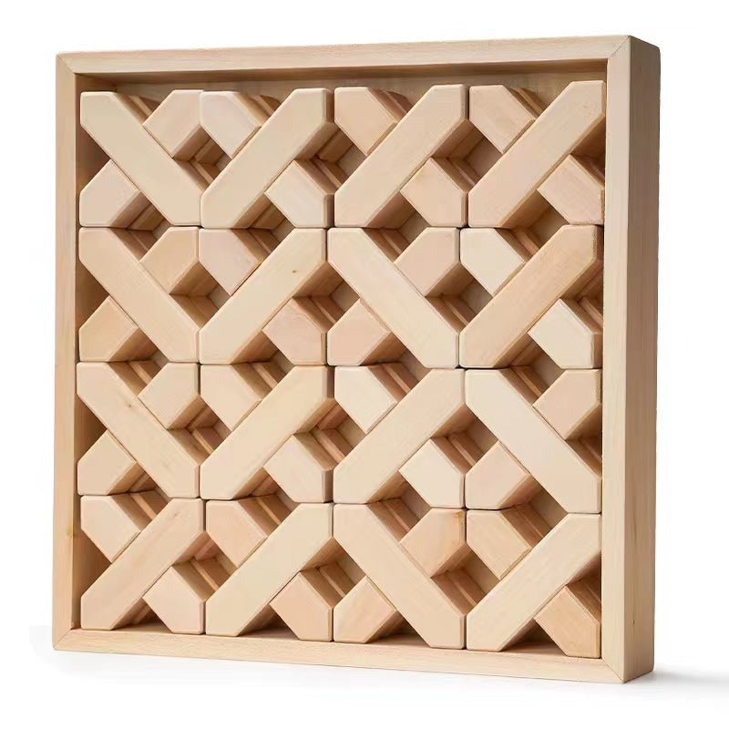 32 Pcs X - shape Blocks Set with Storage Tray - The Nurturing Nook