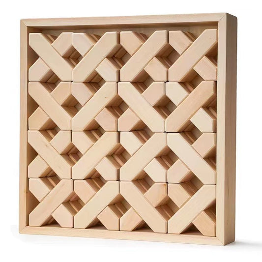 32 Pcs X - shape Blocks Set with Storage Tray - The Nurturing Nook