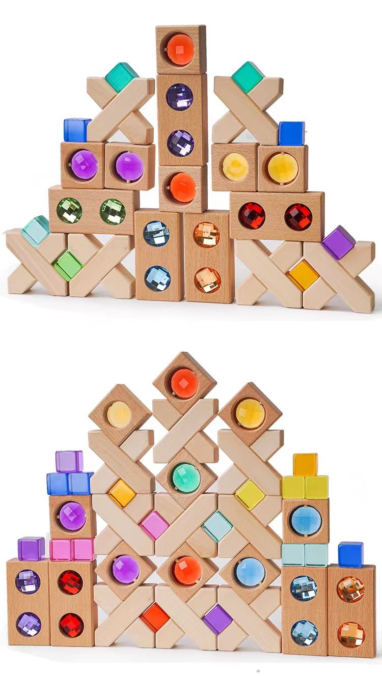 32 Pcs X - shape Blocks Set with Storage Tray - The Nurturing Nook