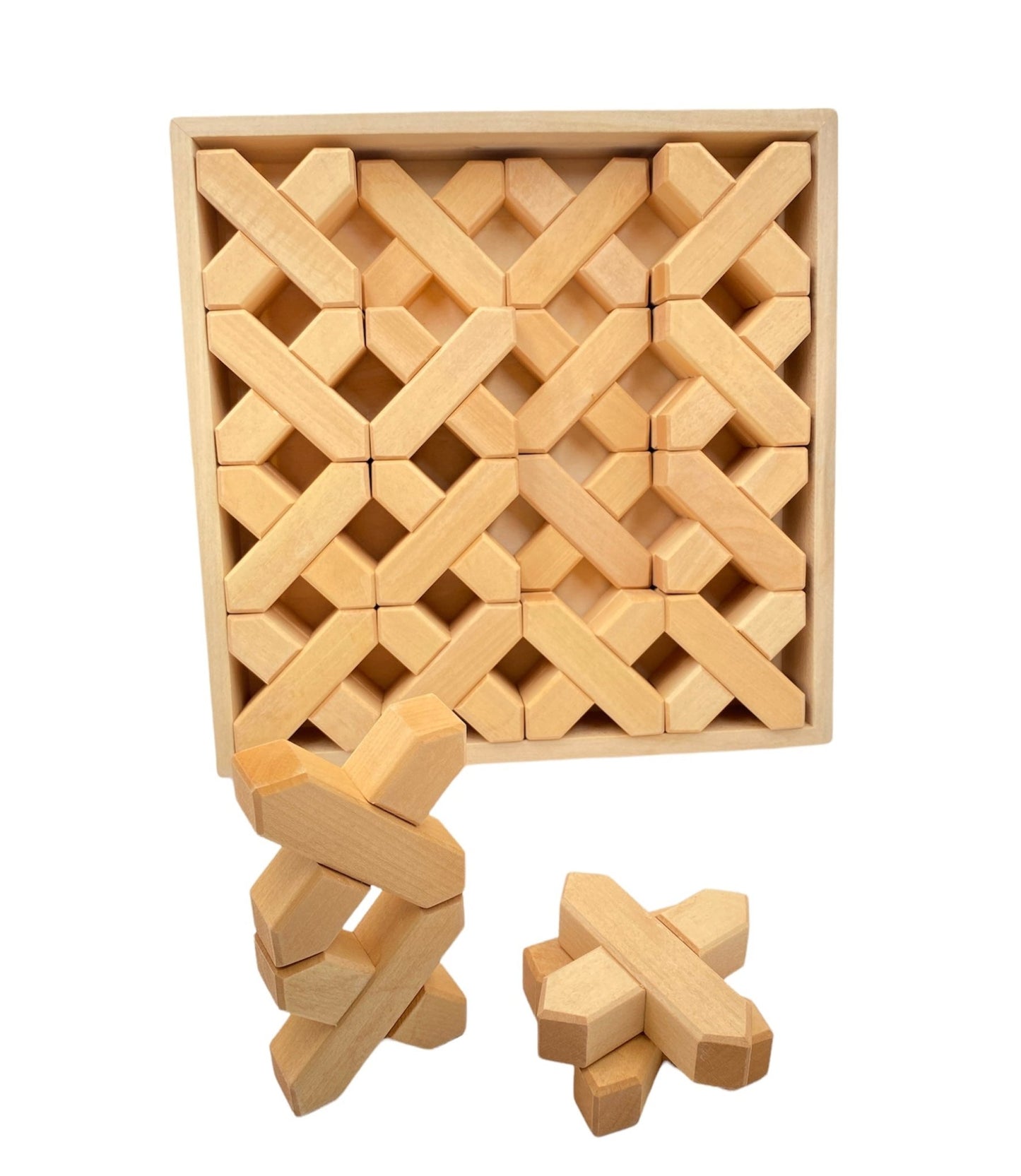 32 Pcs X - shape Blocks Set with Storage Tray - The Nurturing Nook