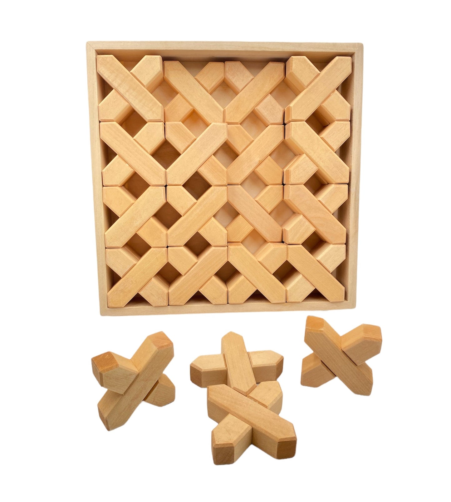 32 Pcs X - shape Blocks Set with Storage Tray - The Nurturing Nook