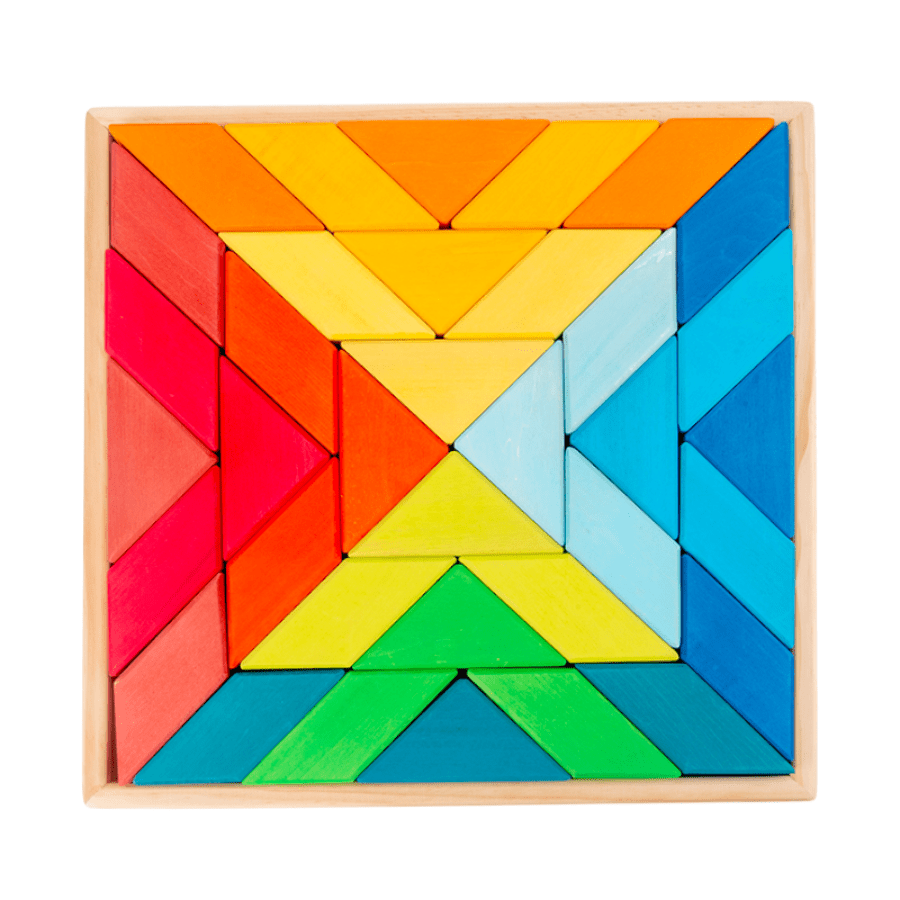 36 Pcs STAINED Large Rainbow Square Indian Puzzle Blocks with Storage Tray - The Nurturing Nook