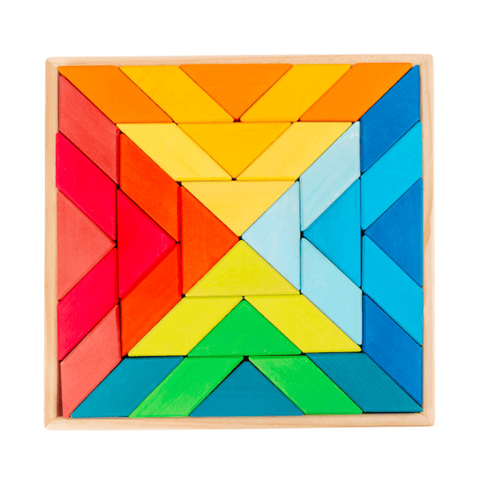 36 Pcs STAINED Large Rainbow Square Indian Puzzle Blocks with Storage Tray - The Nurturing Nook