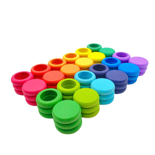 36 Pcs Wooden Coins and 36 Pcs Wooden Rings Set (Total of 72 Pcs) - The Nurturing Nook