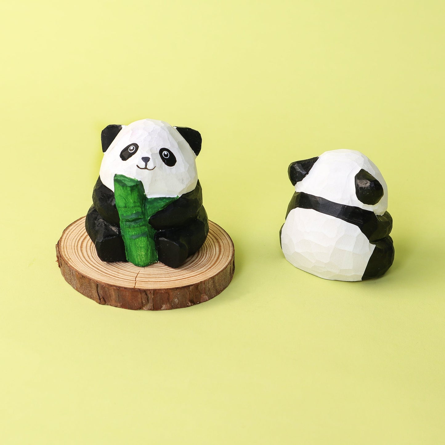 Hand-Carved Wooden Panda Figurine – Cute Handmade Decor with Mini Accessories