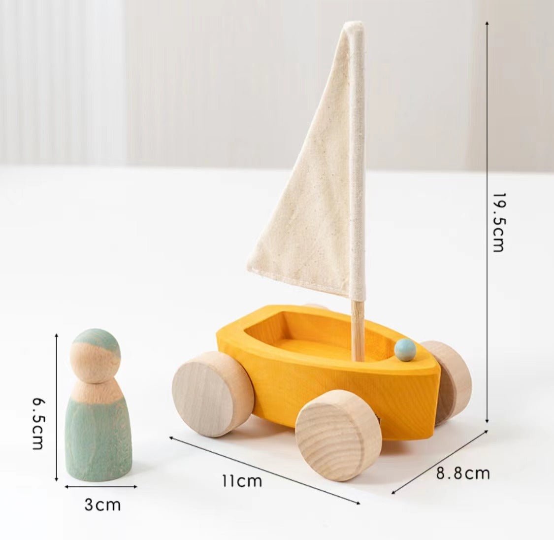 4 Pcs STAINED Wooden Land Yachts Set with 4 Pcs Peg dolls - The Nurturing Nook