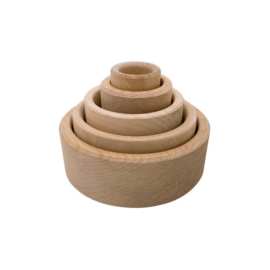 5 Pcs Natural Wooden Stacking Nesting Cup Bowl Set - The Nurturing Nook
