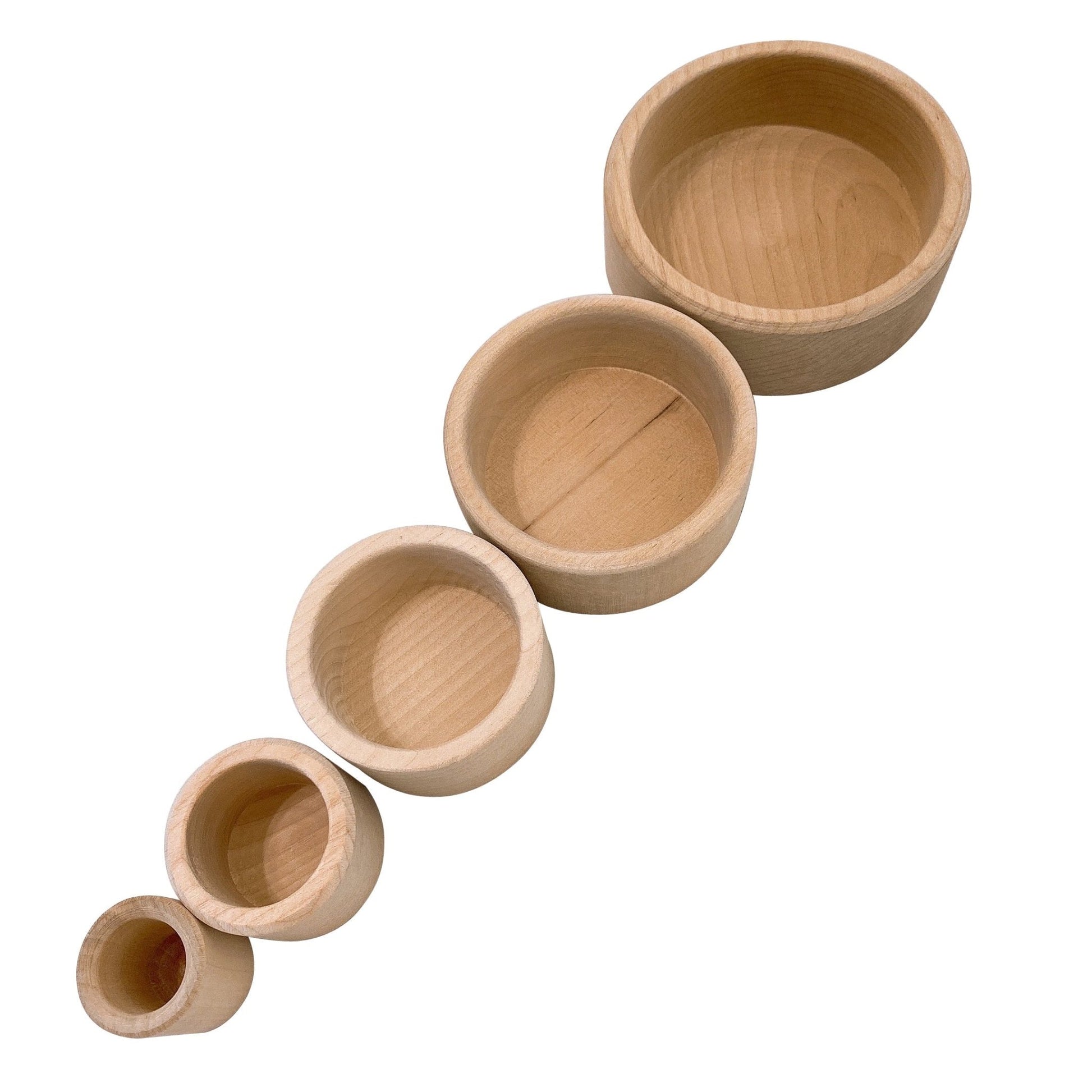 5 Pcs Natural Wooden Stacking Nesting Cup Bowl Set - The Nurturing Nook