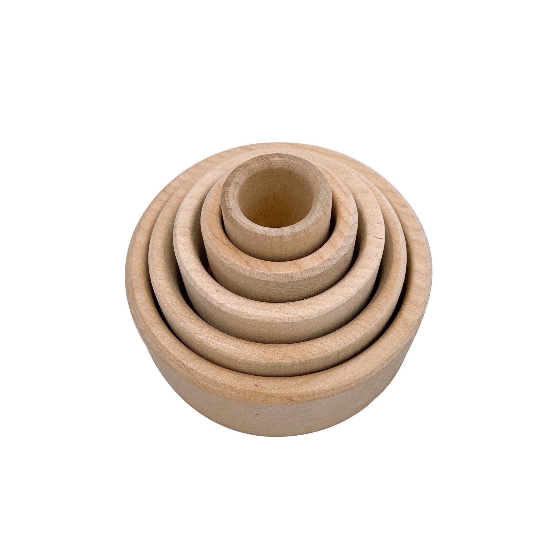 5 Pcs Natural Wooden Stacking Nesting Cup Bowl Set - The Nurturing Nook