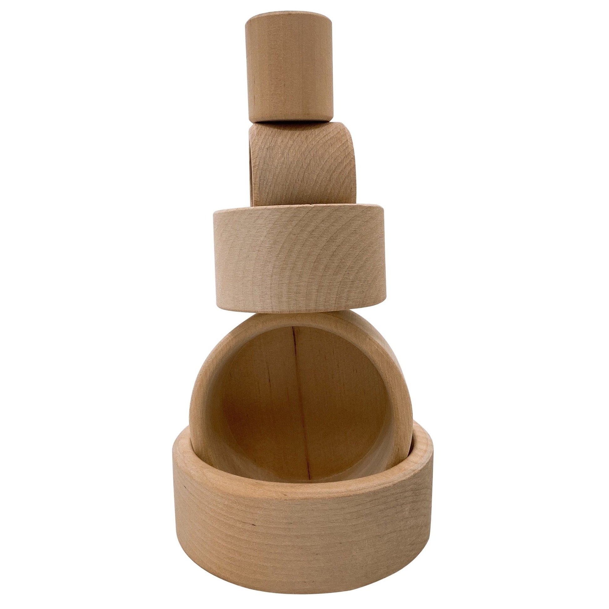 5 Pcs Natural Wooden Stacking Nesting Cup Bowl Set - The Nurturing Nook