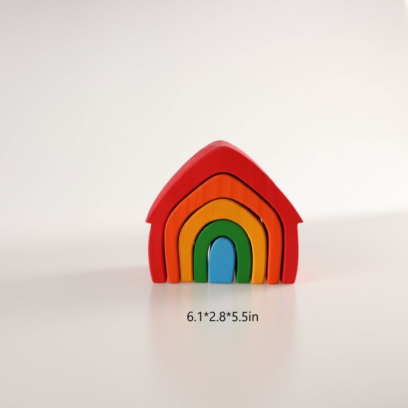5 Pcs STAINED Rainbow Wooden Stacking House - The Nurturing Nook