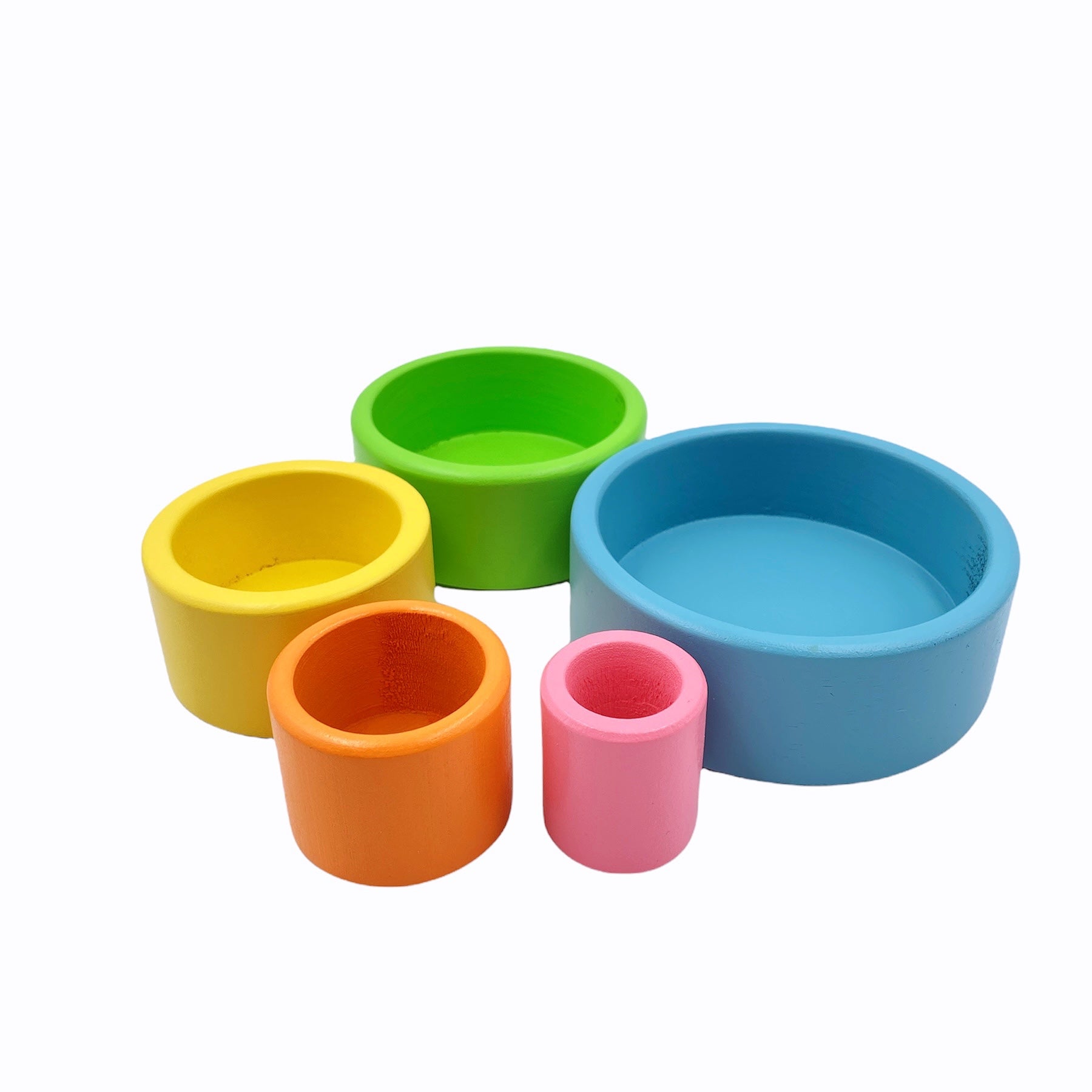 5 Pcs Wooden Stacking Nesting Cup Bowl Set in Pastel/Macaron Color - The Nurturing Nook