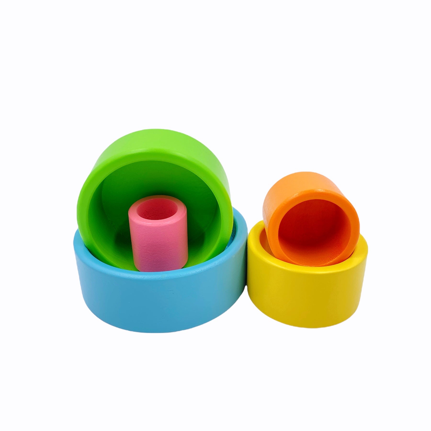 5 Pcs Wooden Stacking Nesting Cup Bowl Set in Pastel/Macaron Color - The Nurturing Nook