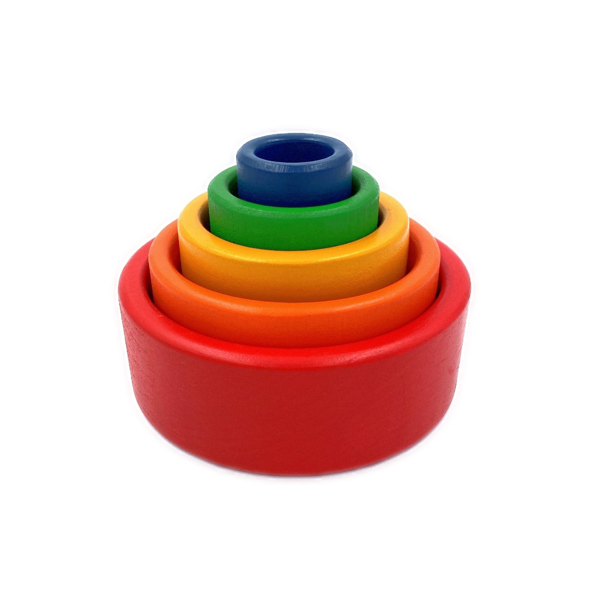 5 Pcs Wooden Stacking Nesting Cup Bowl Set in Primary Rainbow Color - The Nurturing Nook