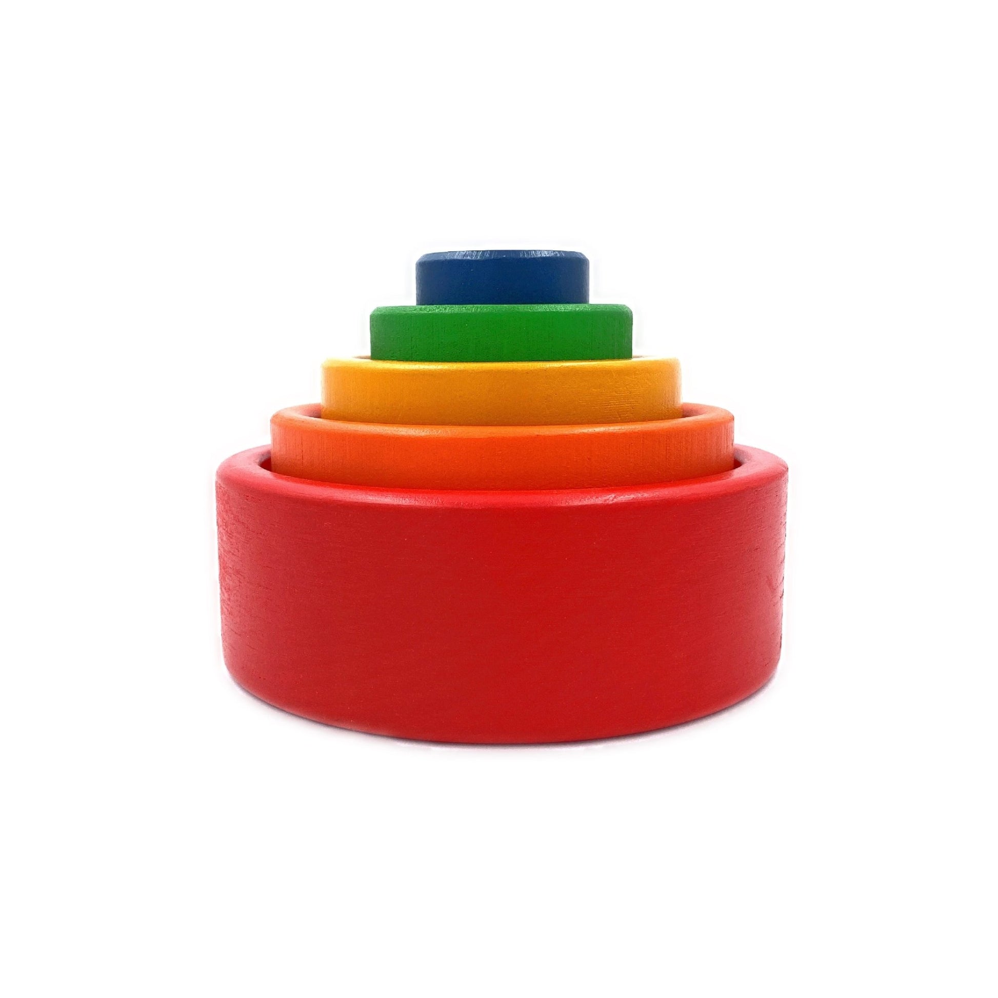 5 Pcs Wooden Stacking Nesting Cup Bowl Set in Primary Rainbow Color - The Nurturing Nook