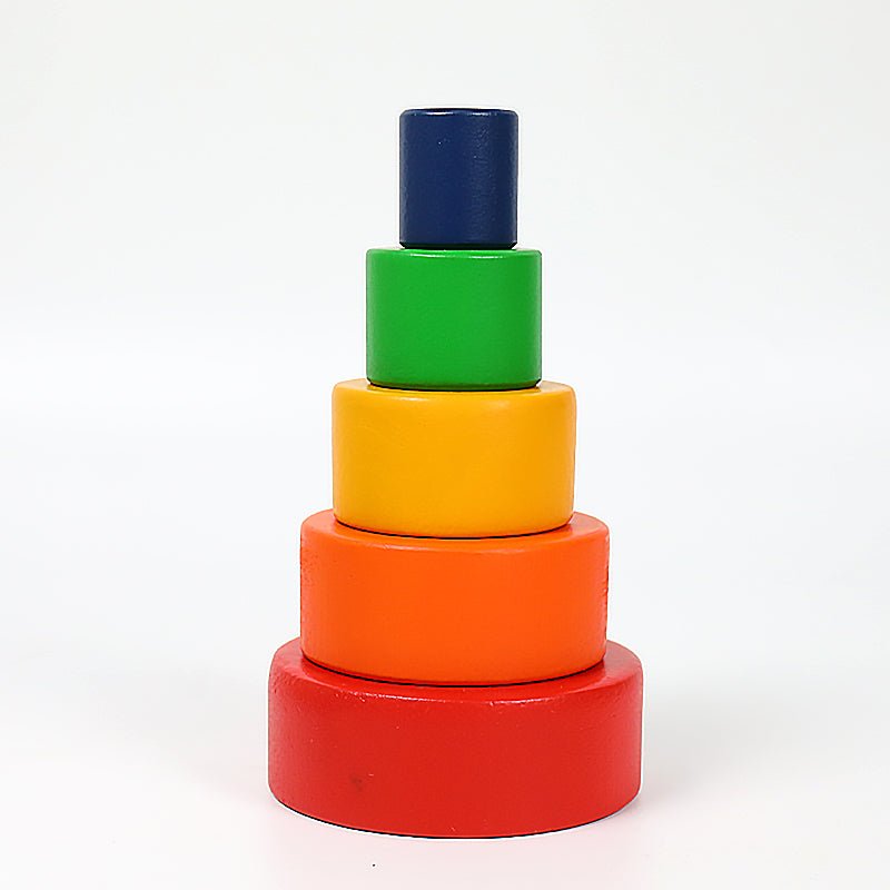 5 Pcs Wooden Stacking Nesting Cup Bowl Set in Primary Rainbow Color - The Nurturing Nook
